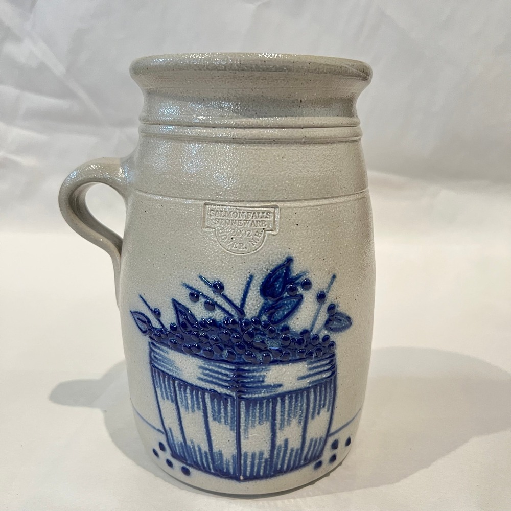Rare Salmon Falls Stoneware 2002 Blueberry Basket Handled Crock Vase Santeusanio